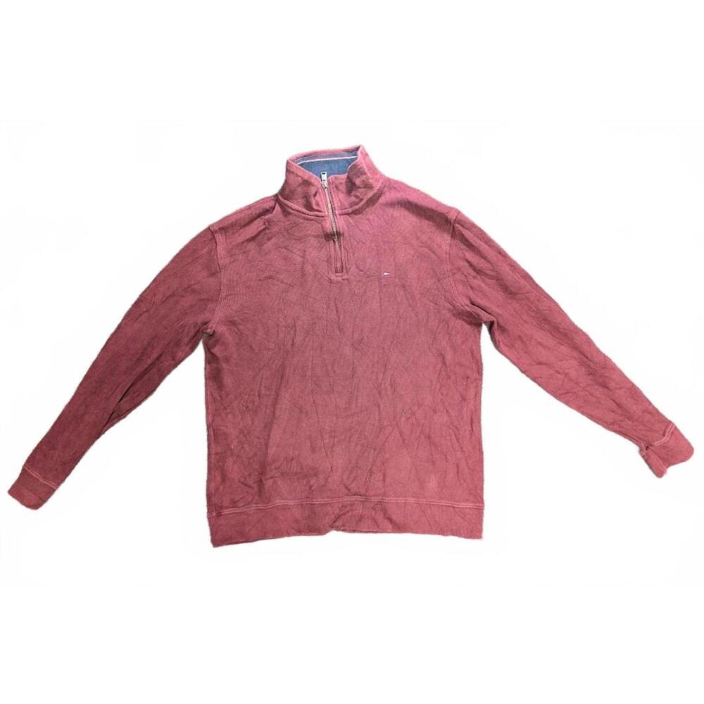Men's Tommy Hilfiger 1/4 Zip Sweatshirt Red/Burgundy Pullover (Pre-Owned)